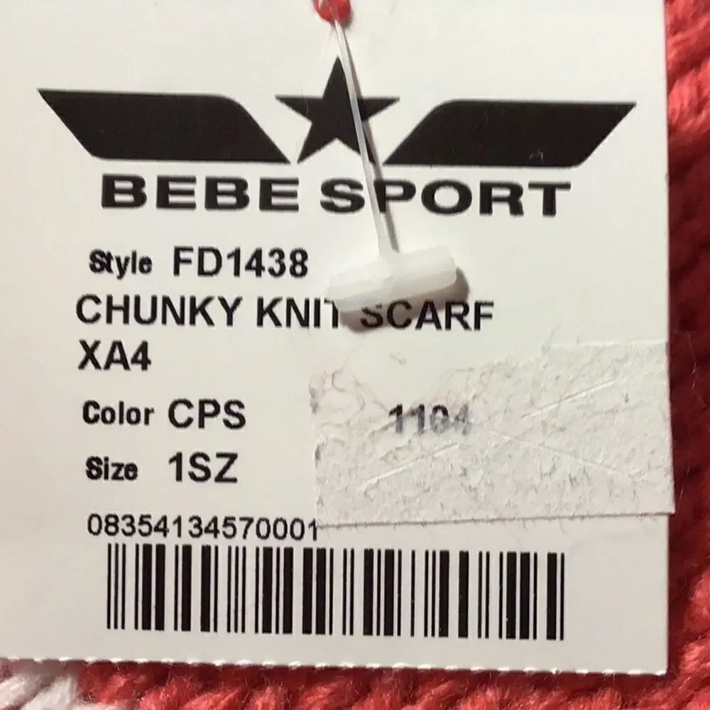 BEBE Sport Scarf Vintage Sport Ski Magenta Knit Fringed Scarf  Shawl White Logo